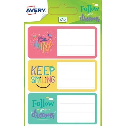15 étiquettes scolaires phrases fun – 76 x 34 mm