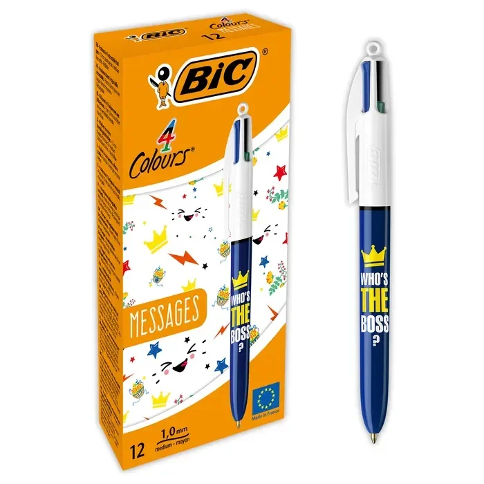 BIC 4 Couleurs – Stylo-Bille Rétractable – Pointe Moyenne (1 mm) – « Who’s The Boss »