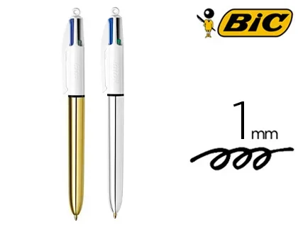 BIC 4 Couleurs Festifs – 3 Stylos-Bille Rétractables – Pointe Moyenne (1 mm) – Corps Etincelant