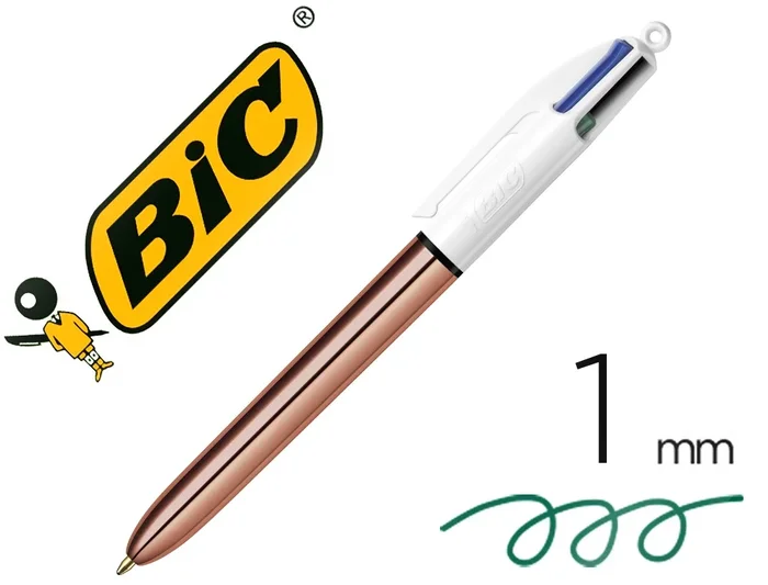 BIC 4 Couleurs Shine – Stylo-Bille Rétractable – Pointe Moyenne (1 mm) – Corps Rose Gold