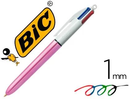 BIC 4 Couleurs Shine – Stylo-Bille Rétractable – Pointe Moyenne (1 mm) – Corps Rose Métallisé