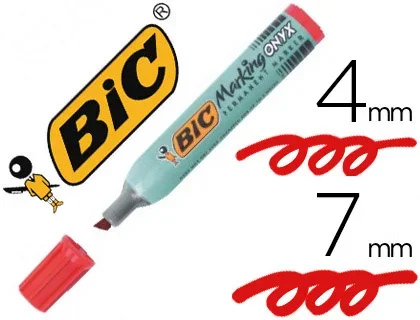 Bic Onyx Marker 1591 – Marqueur Indélébile – Pointe Biseautée – Rouge