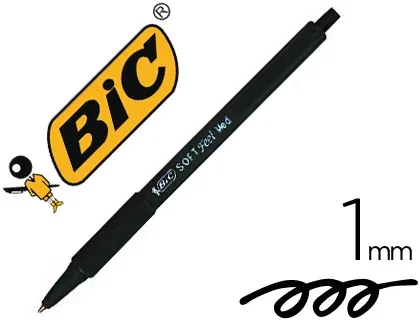 BIC Soft Feel – Stylo à Bille Rétractable avec Grip en Caoutchouc – Pointe Moyenne (1,0 mm) – Noir