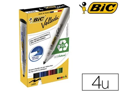 Bic Velleda 1701 – Marqueur Effaçable – Pointe Ogive 1.5mm – Etui de 4