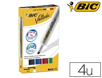 Bic Velleda 1791 – Marqueur Effaçable – Pointe Biseautée – Etui de 4