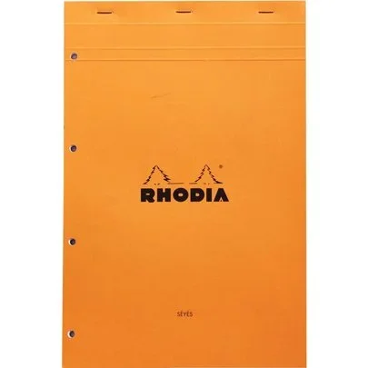 Bloc de bureau RHODIA 80 feuilles perforées, format A4+, réglure seyès, papier blanc 80g