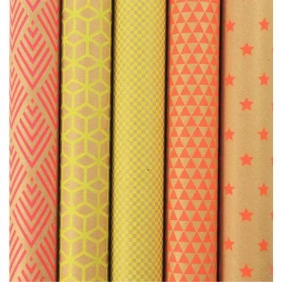 Boîte de 10 rouleaux kraft impression fluo, dimensions : 2 x 0,70 m