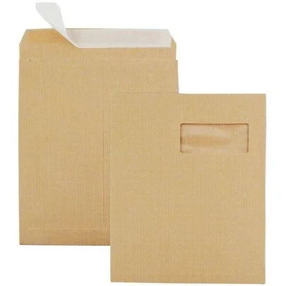Boite de 250 pochettes kraft armé brun 3 soufflets C4 229×324 120 g/m² fenêtre 50×100 bande de protection