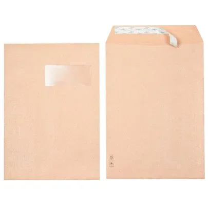 Boîte de 250 sacs Kraft, 90 grammes en format 23X32, avec une fenêtre de 50mm, bande siliconée