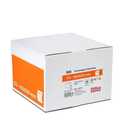 Boîte de 500 enveloppes blanches C5 80g/m² autocollantes Office DEPOT