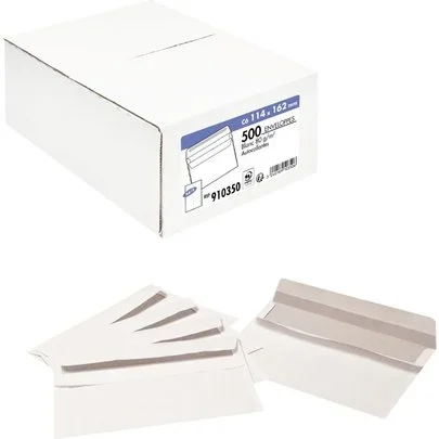Boîte de 500 enveloppes blanches C6 114X162 80g/m² autocollantes