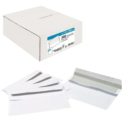 Boîte de 500 enveloppes blanches DL 110×220 80g/m² autocollantes