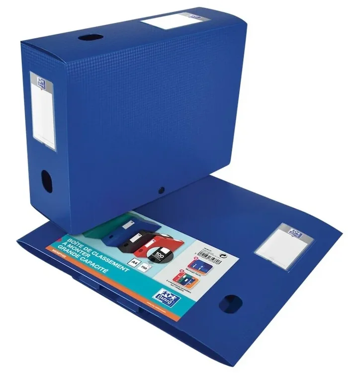 Boite de classement avec bouton – 80 mm – Bleu OXFORD Memphis