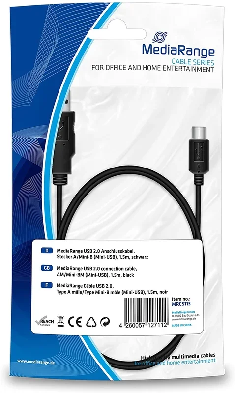 Cable usb 2.0 et mini usb 2.0 pour detecteur de faux billets 1,50 mètres