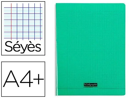 Calligraphe – Cahier piqué – A4+ (24×32 cm) – Grands carreaux (Seyes) – 90g – 96 pages – Vert