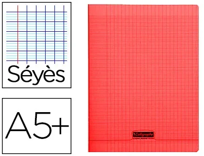 Calligraphe – Cahier piqué – A5+ (17×22 cm) – Grands carreaux (Seyes) – 90g – 96 pages – Rouge