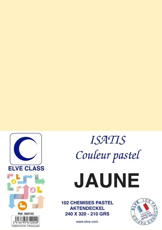 Chemise pour dossier A4 – 210 g – Jaune ELVE Isatis Lot de 102