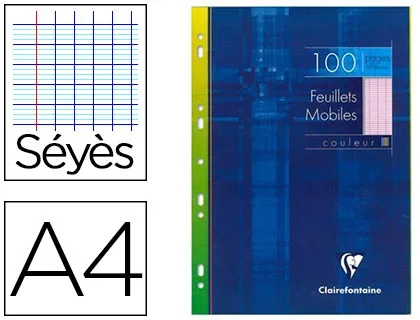 Clairefontaine – Feuilles simples – A4 (210×297 mm) – 100 pages – Grands carreaux (Seyes) – 90g – Perforées – Rose