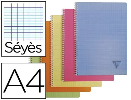 Clairefontaine Linicolor – Cahier spirale – A4 (21×29,7cm) – Grands carreaux (Seyes) – 90g – 180 pages