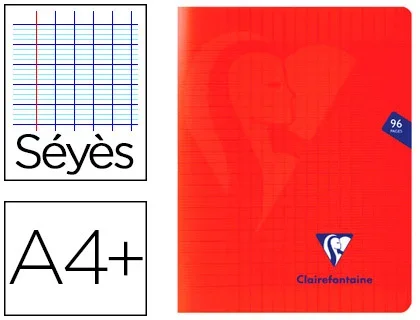 Clairefontaine Mimesys – Cahier piqué – A4+ (24×32 cm) – Grands carreaux (Seyes) – 90g – 96 pages – Rouge