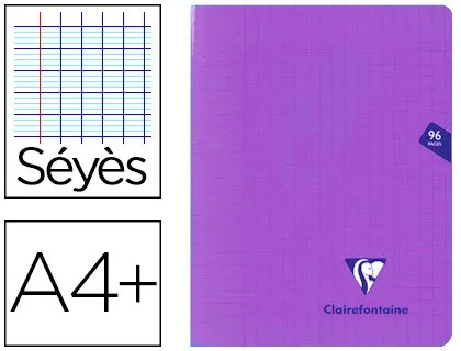 Clairefontaine Mimesys – Cahier piqué – A4+ (24×32 cm) – Grands carreaux (Seyes) – 90g – 96 pages – Violet