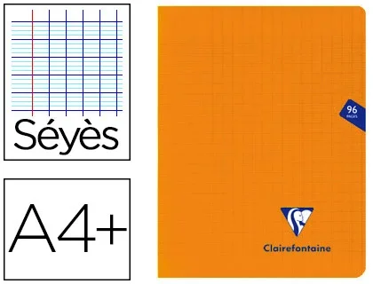 Clairefontaine Mimesys – Cahier piqué – A4+ (24×32 cm) – Grands carreaux (Seyes) – 90g – 96 pages – Orange