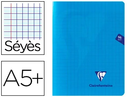 Clairefontaine Mimesys – Cahier piqué – A5+ (17×22 cm) – Grands carreaux (Seyes) – 90g – 96 pages – Bleu