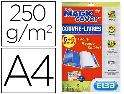 Elba Magic Cover – Couverture de livre – PVC 9/100e – 10 feuilles – Incolore