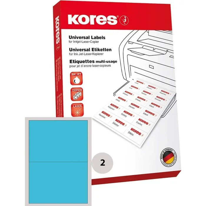 Etiquettes adhésives – Bleu – 210 x 148 mm KORES Lot de 200