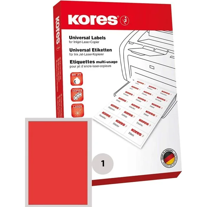 Etiquettes adhésives – Rouge – 210 x 297 mm KORES Lot de 100