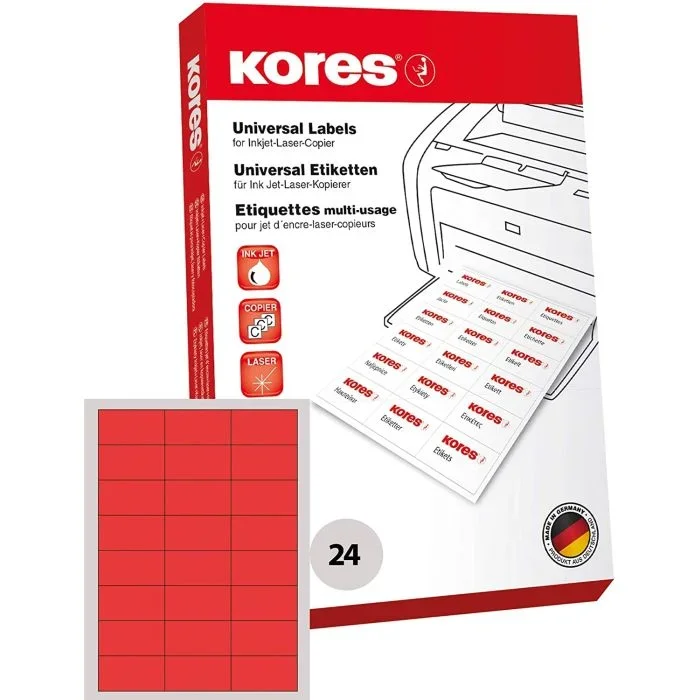 Etiquettes adhésives – Rouge – 70 x 37 mm KORES Lot de 2400
