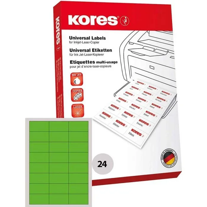 Etiquettes adhésives – Vert – 70 x 37 mm KORES Lot de 2400