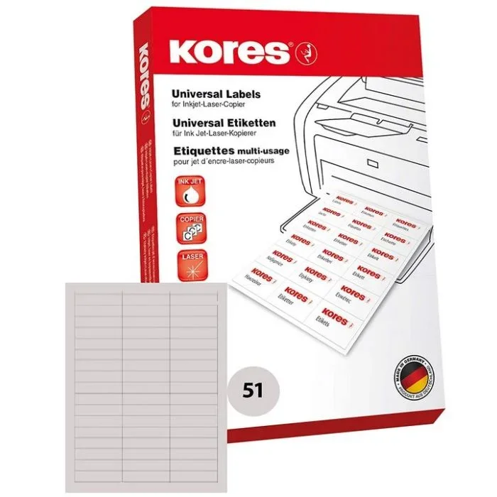 Étiquettes adhésives blanches – 70 x 16,9 mm KORES L7016 Lot de 5100