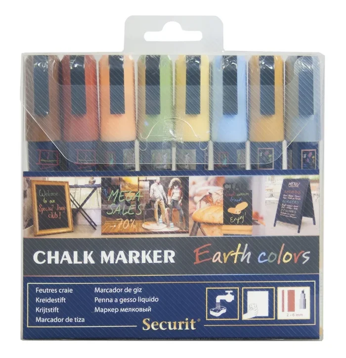 Feutre à craie liquide 2 – 6 mm – Assortiment Ocres SECURIT Lot de 8
