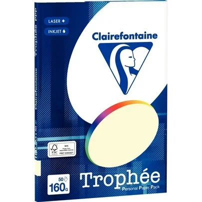 Paquet de 50 feuilles de papier 160g de format A4 ivoire TROPHEE CLAIREFONTAINE