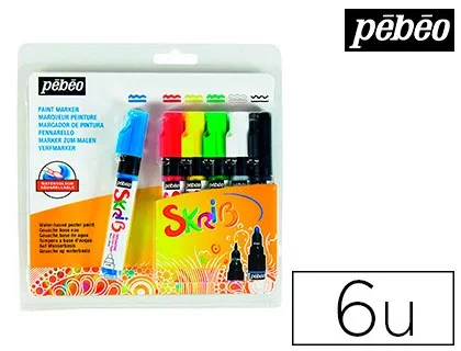 Pébéo Skrib – Marqueur Peinture Gouache – Pointe Ogive 0,7/4mm – Set de 6