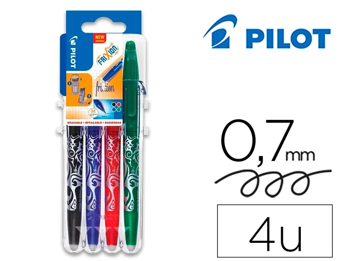 Pilot Frixion Ball – Roller Effaçable – Pointe Moyenne 0,7 mm – Etui de 4