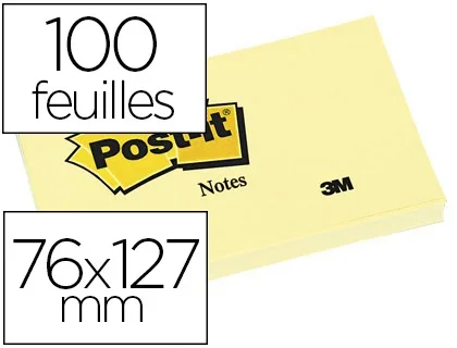 Post-It – Bloc notes 100 feuilles – 76 x 127 mm – Jaune
