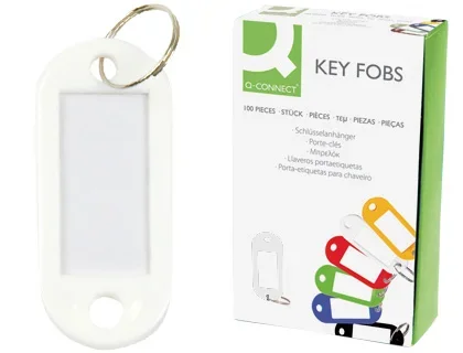 Q-Connect – 100 Porte-clés – Plastique – 50x22mm – Blanc