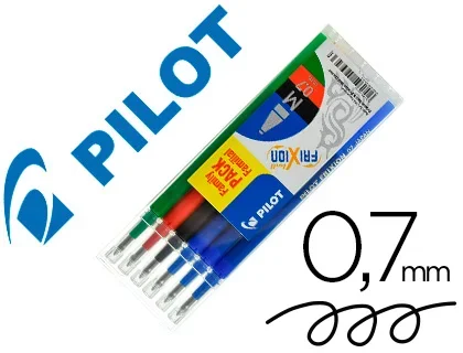 Recharge roller pilot frixion ball clicker encre gel pointe moyenne 0,7mm pochette de 6