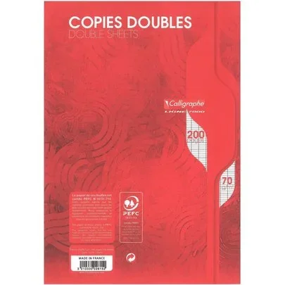 Sachet de 50 copies doubles (200 pages non perforées) format 21×29,7 cm séyès 70g blanc