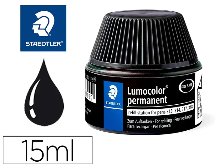 Staedtler Lumocolor – Flacon de Recharge 15ml – Noir – Pour Feutres Indélébiles Lumocolor 313/314/317/318