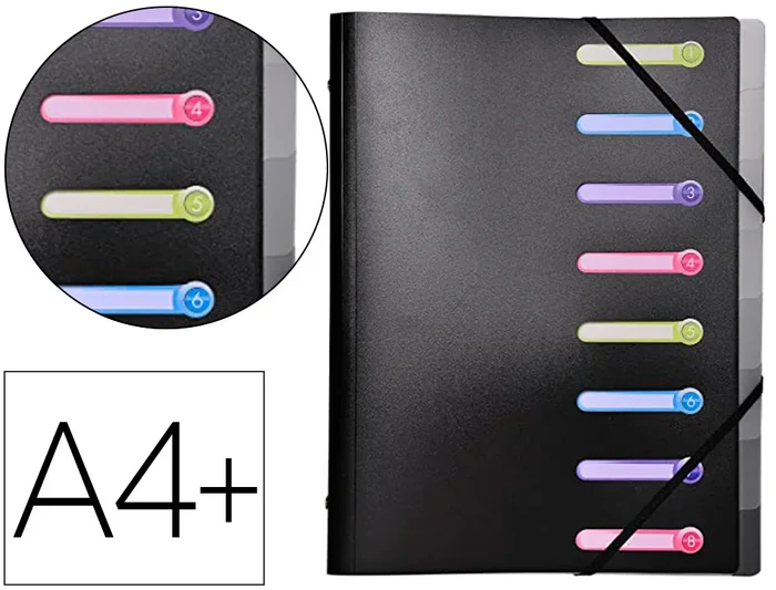 Trieur 8 compartiments avec 3 rabats Exacompta Opak polypropylène 24x32cm coloris noir