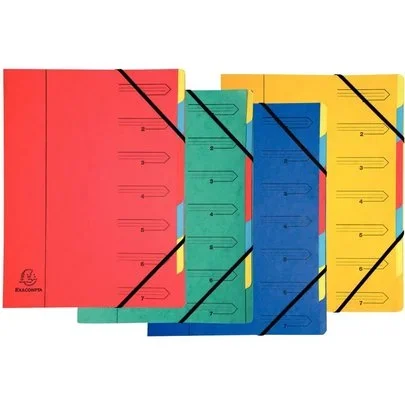 Trieur dos agrafé avec élastiques, 7 compartiments, coloris assortis