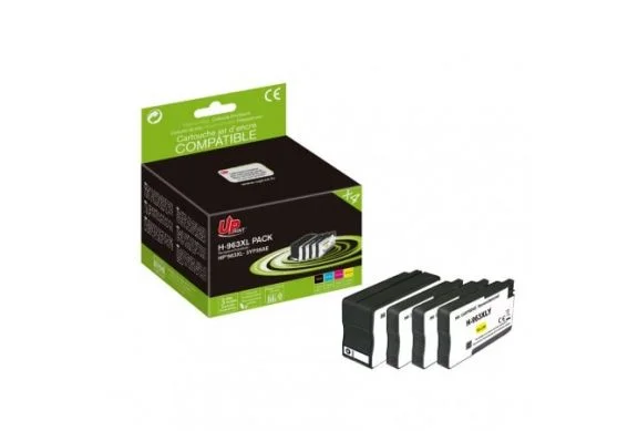 Uprint 963XL, Pack de 4 cartouches d’encre Uprint compatible HP 963XL (963XL) Noir et Couleur.