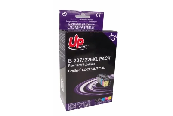 Uprint B-225XLPACK, Pack de 5 cartouches d’encre Uprint compatible Brother LC225XL (LC225XL) Noir et Couleur.
