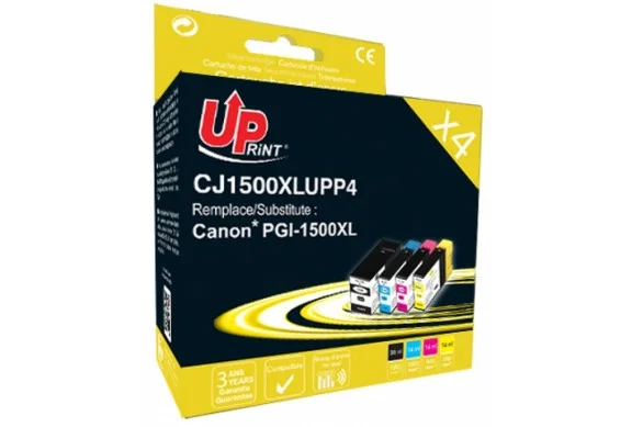Uprint C-1500XL-PACK, Pack de 4 cartouches d’encre Uprint compatible Canon PGI-1500XL (PGI1500XL) Noir et Couleur.