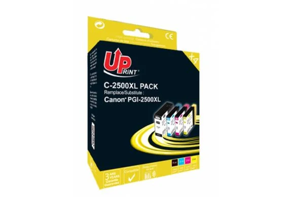 Uprint C-2500XL-PACK, Pack de 4 cartouches d&rsquo;encre Uprint compatible Canon PGI2500XL (PGI2500XL) Noir et Couleur.