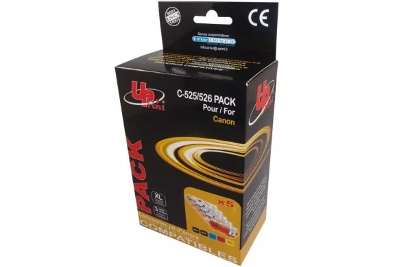 Uprint C-525/526 PACK, Pack de 5 cartouches d&rsquo;encre Uprint compatible Canon Pgi525/Cli526 (PGI-525/CLI-526) Noir et Couleur.