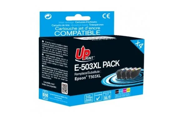 Uprint E-503XL, Pack de 4 cartouches d&rsquo;encre Uprint compatible EPSON Piment (503XL) Noir et Couleur.